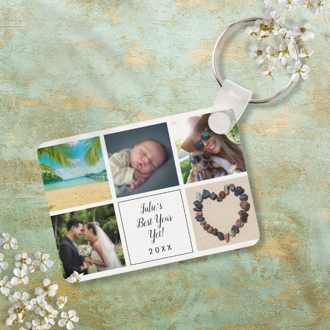 Bästa året än manus 10 fotokollage nyckelring (Best Year Yet Script 10 Photo Collage Keychain)