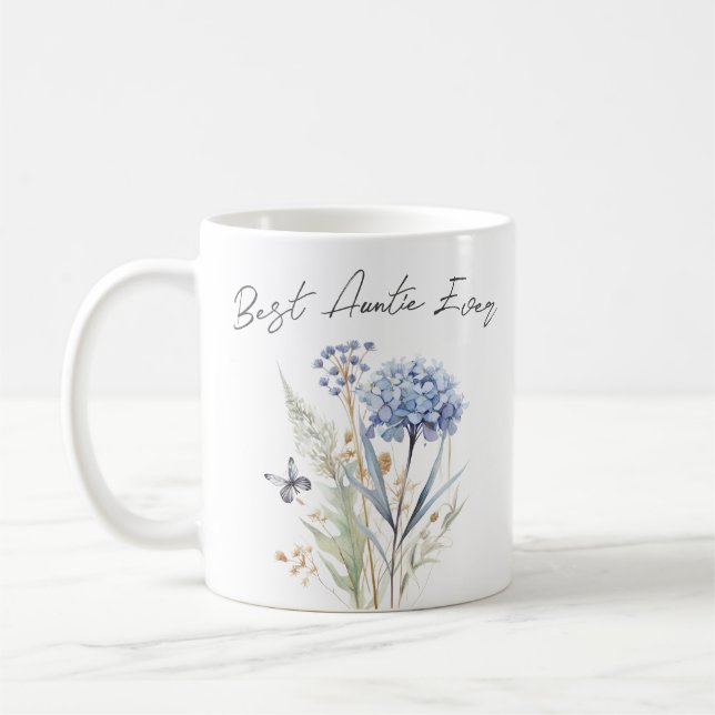 Bästa Auntie All blåa blommor-vattenfärg Kaffemugg (Vänster)