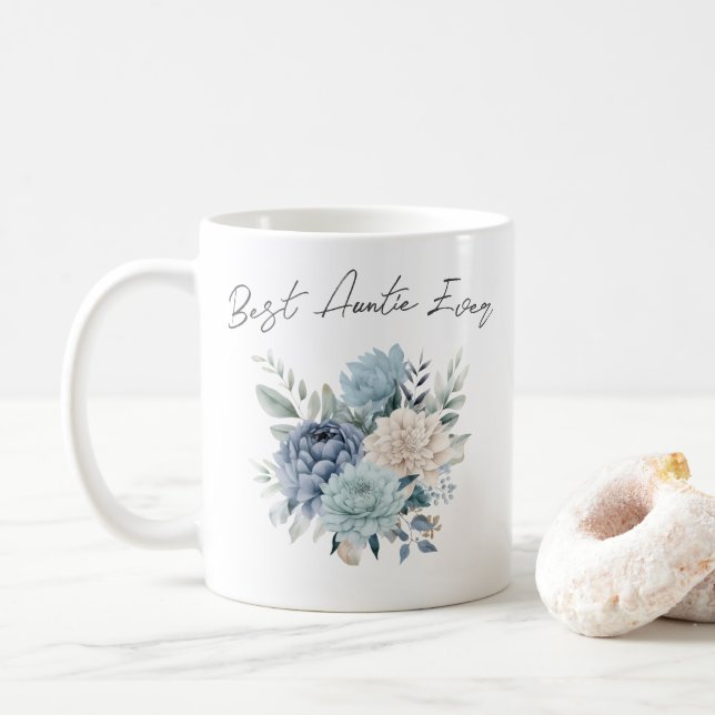Bästa Auntie All blåa blommor-vattenfärg Kaffemugg (Med munk)