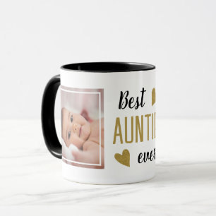Bästa Auntie nånsin 2 fotosvart och Guld Keepsaké Mugg
