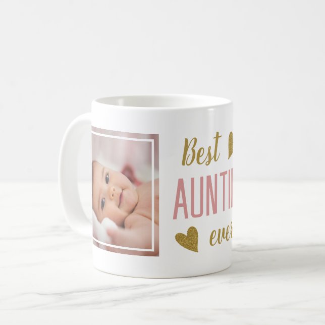Bästa Auntie nånsin 2 Photo Rosa och Guld Keepsaké Kaffemugg (Framsida vänster)