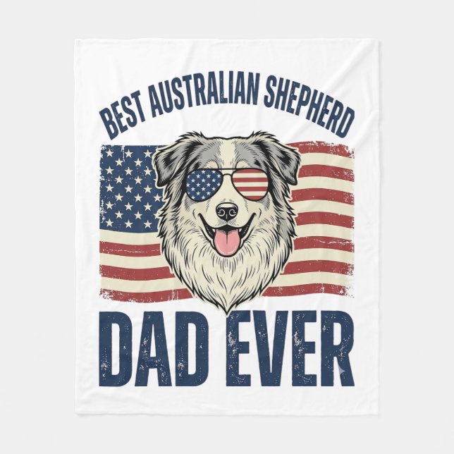 Bästa australian shepherd pappa någonsin patriotis fleecefilt (Framsidan)