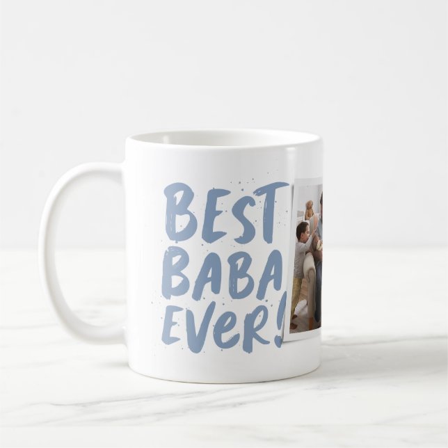 Bästa Baba Någonsin modernt foto blått Fars dag Kaffemugg (Vänster)
