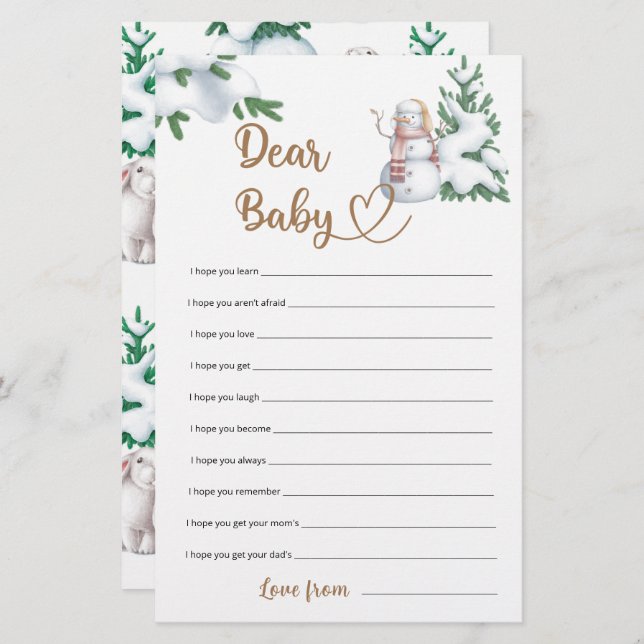 Bästa Baby Winter Baby Shower-spel (Fram/baksida)