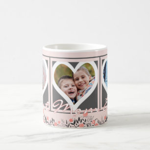 BÄSTA Blommigt MAMMA I Rosa Foto Grått Hearts Kaffemugg