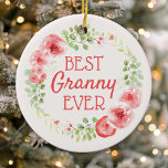 Bästa Blommigten någonsin Watercolor - andedräkt Julgransprydnad Keramik<br><div class="desc">Fira den bästa Granny någonsin med den här charmerande keramiska prydnaden. Vattenfärgens blommigt har en delikat rosa och lila blommor och skapar en vacker keepy för hennes träd. Perfekt till Mors dag, jul, eller bara för att. Detta högkvalitativa prydnadsämne kommer redot att hänga och kommer säkert att vara skattat för...</div>