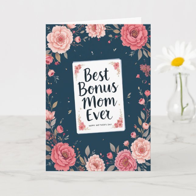 Bästa Bonus Mamma någonsin Blommigt Modern Mors da Kort (Liten växt)