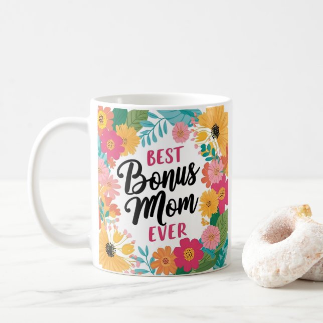 Bästa Bonus Mamma någonsin Mugg - Blommigt Mor Dag (Med munk)