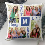 Bästa Bonus Pappa någonsin 4 - fotoblått vitt mono Kudde<br><div class="desc">Anpassningsbar Photo Collage Pillow för Best Bonus Pappa nånsin. Mallen är konfigurerad så att du kan lägga till 4 av dina favoritfoton och en första redo. En underbar gåva till din styvpappa på Fars dag, en födelsedag eller som en viktig del av ett evenemang eller en personlig prestation. Konstruktionen har...</div>