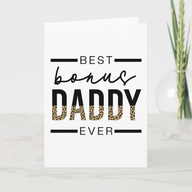 Bästa Bonus Pappa Någonsin Leopard Typografi Kort (Framsida)