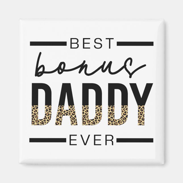 Bästa Bonus pappa någonsin Leopard Typography Magnet (Framsidan)