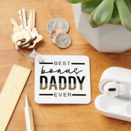 Bästa Bonus pappa någonsin Leopard Typography Nyckelring