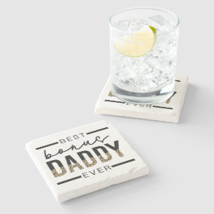Bästa Bonus pappa någonsin Leopard Typography Stenunderlägg