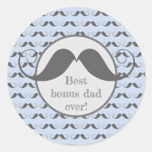 Bästa bonusen pappa! Roligt Mustache Mönster Fars  Runt Klistermärke