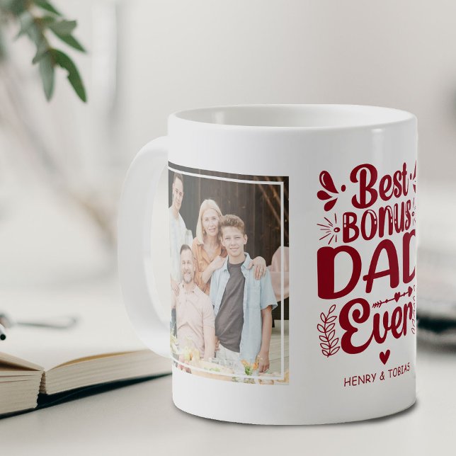 Bästa bonuspappa någonsin 2 foto present kaffemugg (Skapare uppladdad)