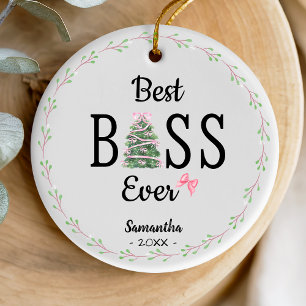 Bästa bossen någonsin krans julgran julgransprydnad keramik