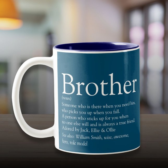 Bästa bredddefinition för modern Roligt, blå Coola Två-Tonad Mugg (Modern Fun Blue Cool Best Brother Definition Two-Tone Coffee Mug)
