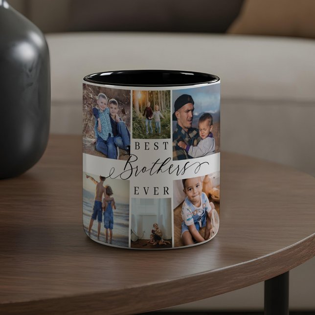 Bästa bröder nånsin Foto Collage Keepsaké Gift Två-Tonad Mugg (Best Brothers Ever Photo Collage Keepsake Gift Two-Tone Coffee Mug)