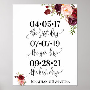 Bästa bröllop-datum ja-dag-marsala-blommigt poster