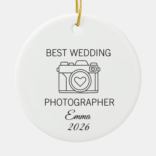 Bästa bröllopsfotograf present bröllopsskyttning  julgransprydnad keramik (Framsidan)