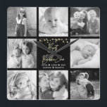 Bästa Bubbie någonsin 8 Photo Collage Guld Glitter Fyrkantig Klocka<br><div class="desc">"Bästa Bubbie nånsin." Alldeles för glamourous, men varje minut älskar hon med barnbarn. En snyggt, glam visuell bild av faux guld foil handskrivet skript och guld glitter foil konetti prickar över en svart bakgrund. Lägg till åtta omhuldade foton efter eget val och anpassa namn och meddelandet för perfektens moderna, snyggt,...</div>