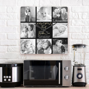 Bästa Bubbie någonsin 8 Photo Collage Guld Glitter Fyrkantig Klocka