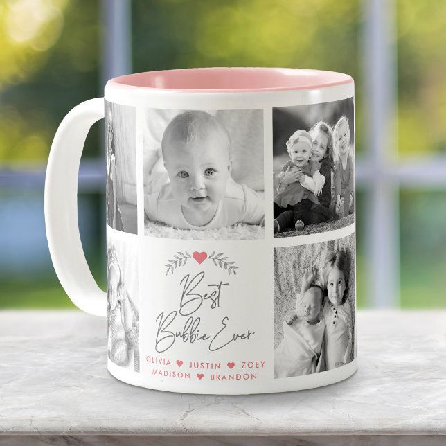 Bästa Bubbie någonsin Modern Script 8-fotokollage Två-Tonad Mugg (Skapare uppladdad)