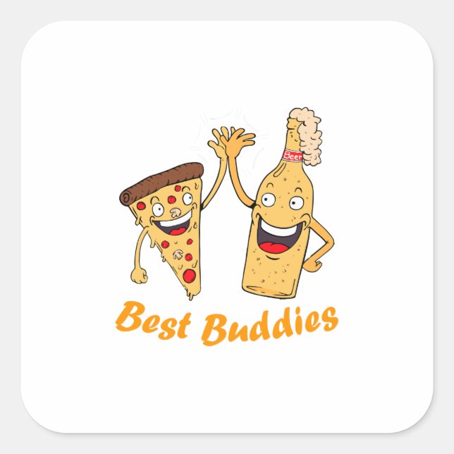 Bästa Buddies Pizza och Beer Fyrkantigt Klistermärke (Framsida)