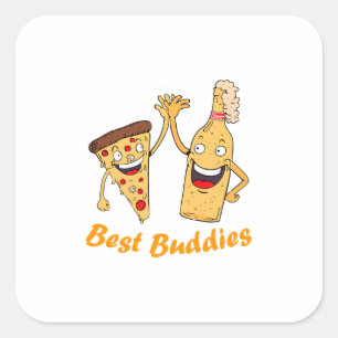 Bästa Buddies Pizza och Beer Fyrkantigt Klistermärke