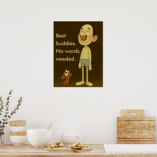 Bästa buddistiska Tecknad hund och barn Poster