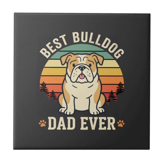 Bästa Bulldogpappa någonsin Retro Vector Kakelplatta (Framsidan)