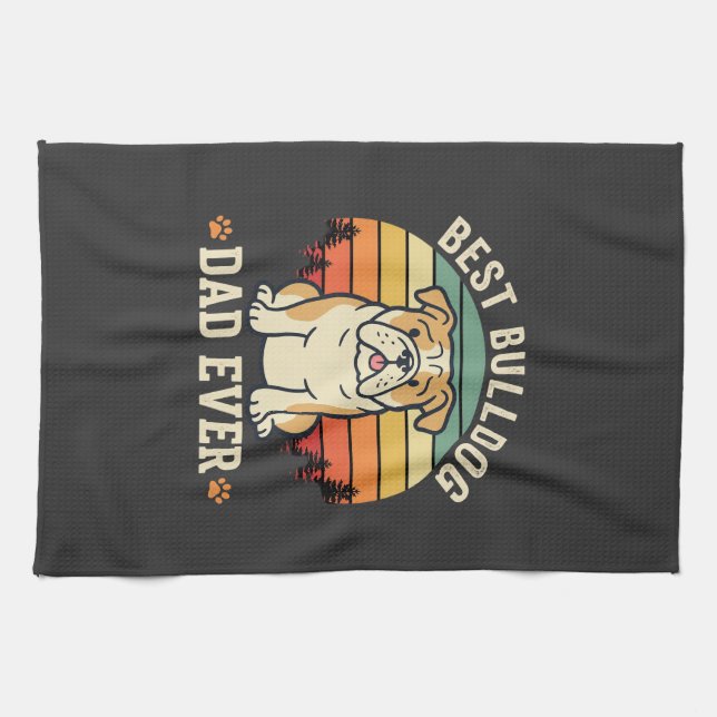 Bästa Bulldogpappa någonsin Retro Vector Kökshandduk (Horisontell)