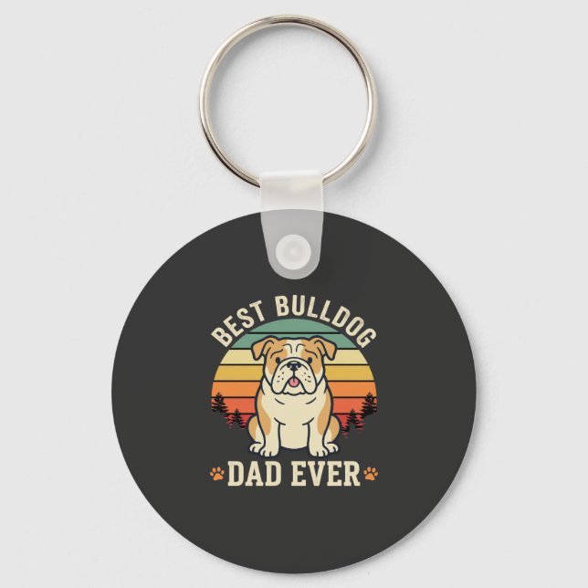 Bästa Bulldogpappa någonsin Retro Vector Nyckelring (Framsida)