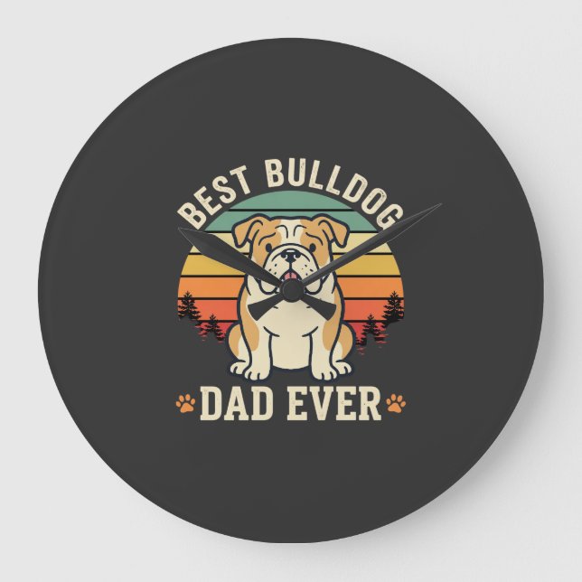Bästa Bulldogpappa någonsin Retro Vector Stor Klocka (Framsida)