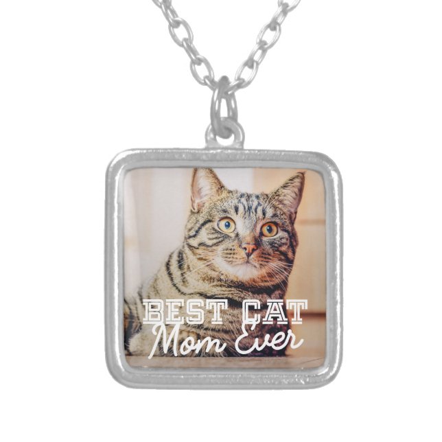 Bästa Cat Mamma någonsin Modern Anpassningsbar Pet Silverpläterat Halsband (Framsidan)