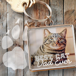 Bästa Cat Pappa någonsin Modern Anpassningsbar Pet Fyrkantig Silverfärgad Nyckelring