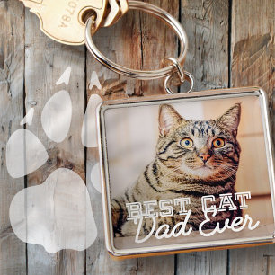 Bästa Cat Pappa någonsin Modern Anpassningsbar Pet Fyrkantig Silverfärgad Nyckelring