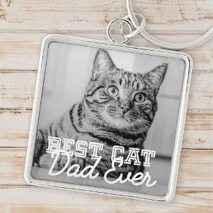 Bästa Cat Pappa någonsin Modern Anpassningsbar Pet Fyrkantig Silverfärgad Nyckelring