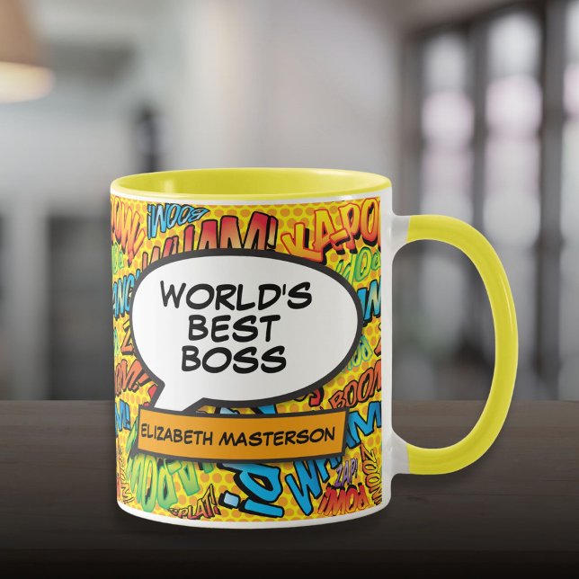 Bästa chef någonsin Rolig Retro Pop Art Serietidni Mugg (Best Boss Ever Fun Retro Pop Art Comic Book Mug)