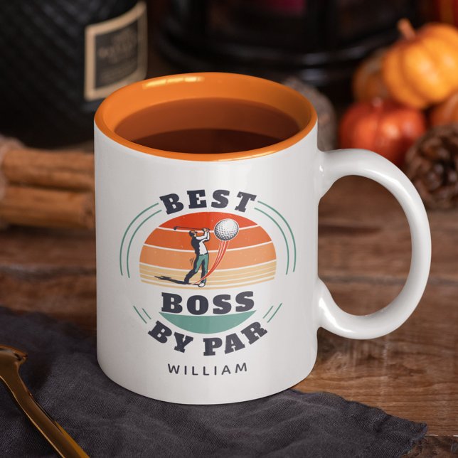 Bästa Chef per Anpassningsbar Retro Golf Employer Två-Tonad Mugg (Best Boss By Par Gold Lover 11oz Coffee Mug)