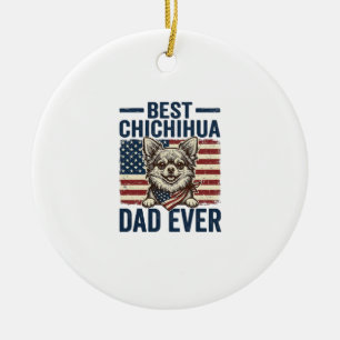 Bästa Chihuahua Pappa Någonsin Patriotisk Hund Trö Julgransprydnad Keramik