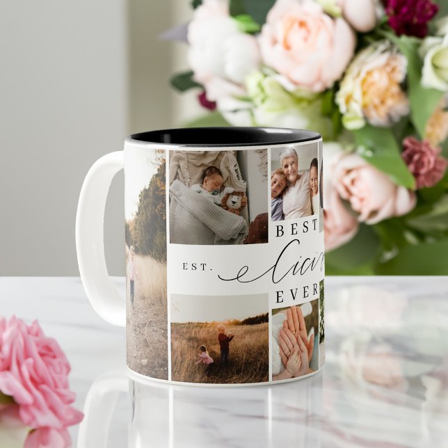 Bästa Cici-Elegant-skript 8-fotosamling Två-Tonad Mugg (Best Cici Ever Elegant Script 8 Photo Collage Two-Tone Coffee Mug)