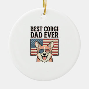Bästa Corgi Pappa Någonsin Patriotisk Vintage Hund Julgransprydnad Keramik
