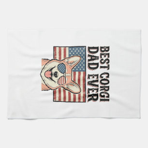 Bästa Corgi Pappa Någonsin Patriotisk Vintage Hund Kökshandduk