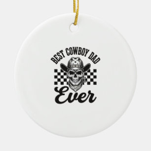 Bästa Cowboy Pappa Skalle Western Tröja Design_1 Julgransprydnad Keramik