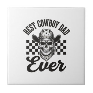 Bästa Cowboy Pappa Skalle Western Tröja Design_1 Kakelplatta