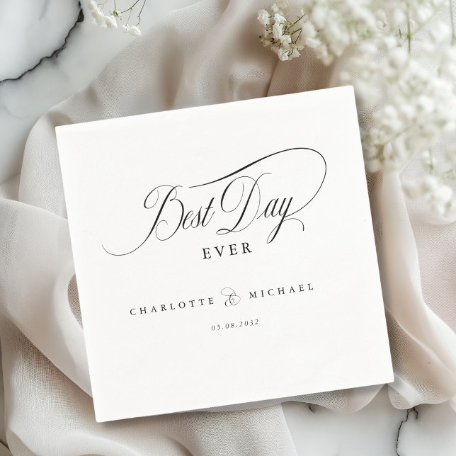 BÄSTA DAG NÅGONSIN! Elegant, Bröllop Pappersservett (BEST DAY EVER! Elegant, modern, minimal Wedding Napkins)