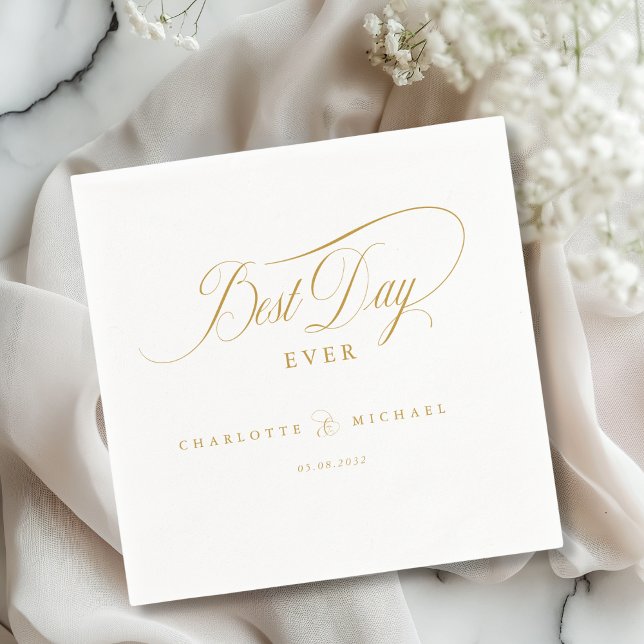 BÄSTA DAG NÅGONSIN! Elegant, Bröllop Pappersservett (BEST DAY EVER! Elegant, modern, minimal Wedding Napkins)