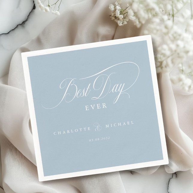 BÄSTA DAG NÅGONSIN! Elegant, Bröllop Pappersservett (BEST DAY EVER! Elegant, Wedding Napkin with your name and date.)