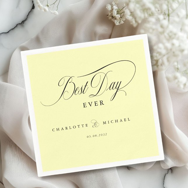 BÄSTA DAG NÅGONSIN! Elegant, Bröllop Pappersservett (Elegant, "BEST DAY EVER! " Wedding Napkin with your name and date.)